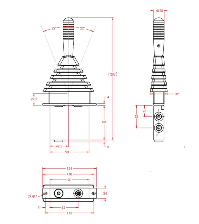 SLT Thin Single Axis Hydraulic Joysticks QP Hydraulics